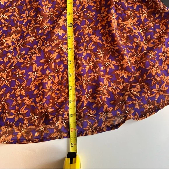 Lulus Dress Size Medium Purple Orange Floral Cutout Tie Front Balloon Sleeve - Picture 13 of 13